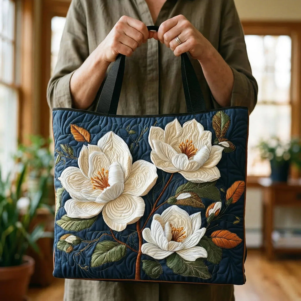 Ručně vyrobená prošívaná taška – Jemná magnolie