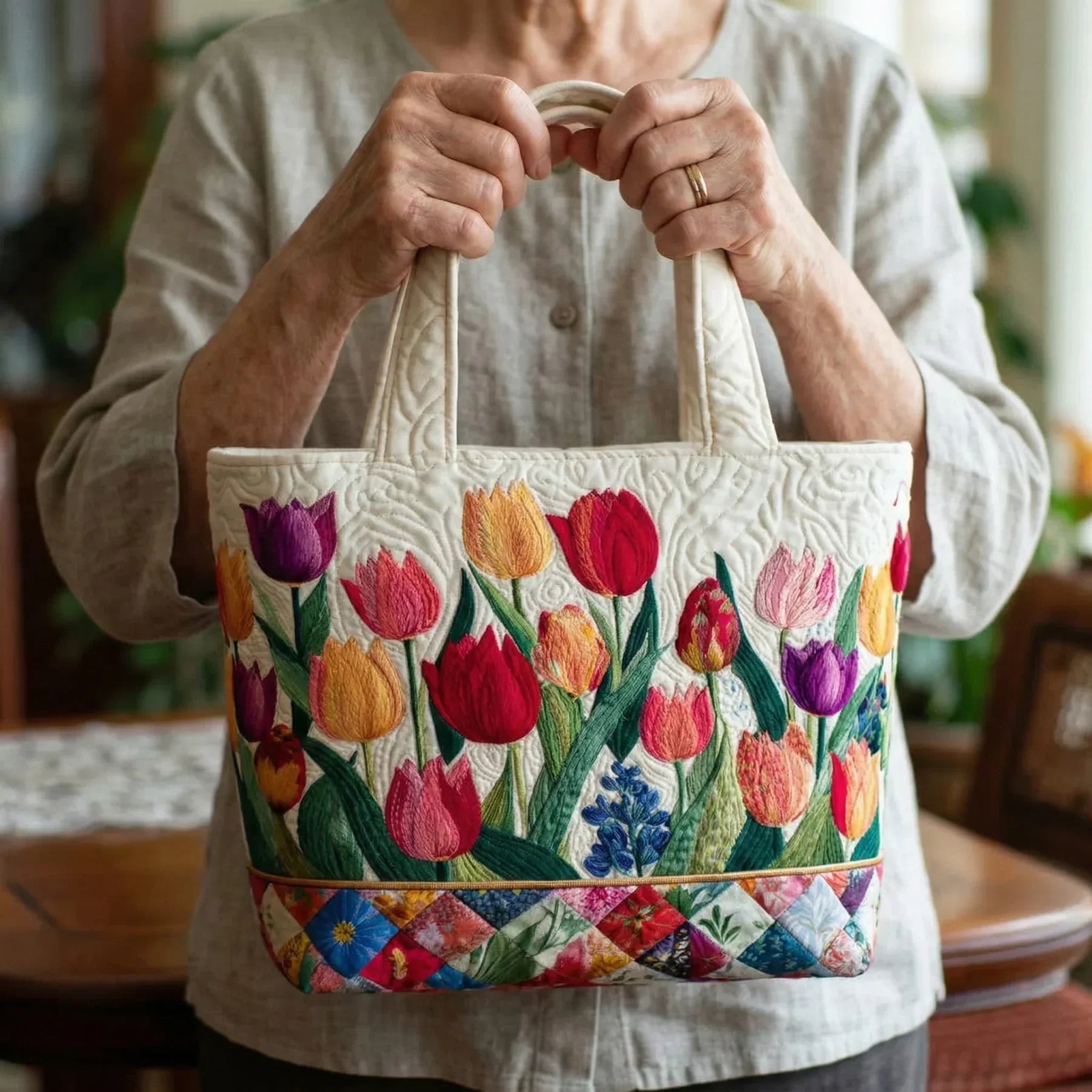 Prošívaná taška – Tulipánová zahrada