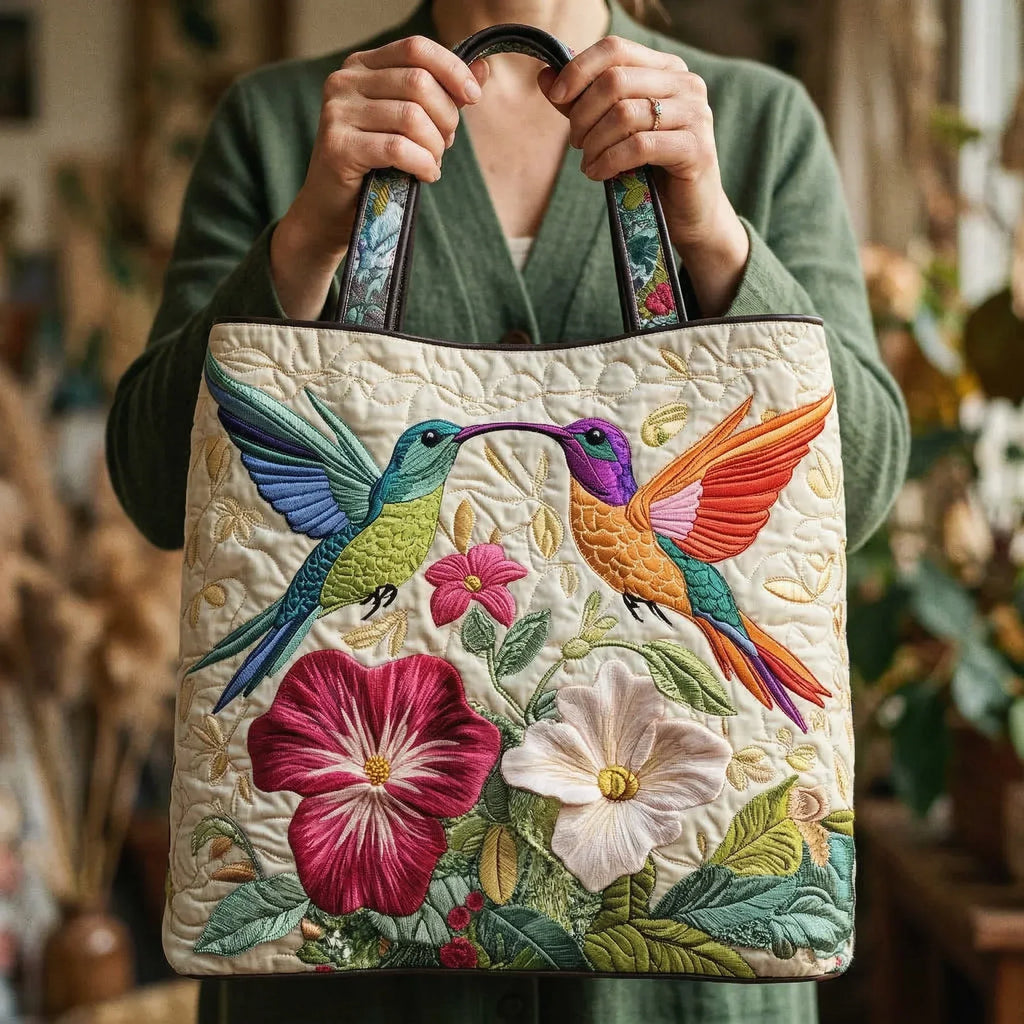 Prošívaná taška – Kolibřík a bílé květy